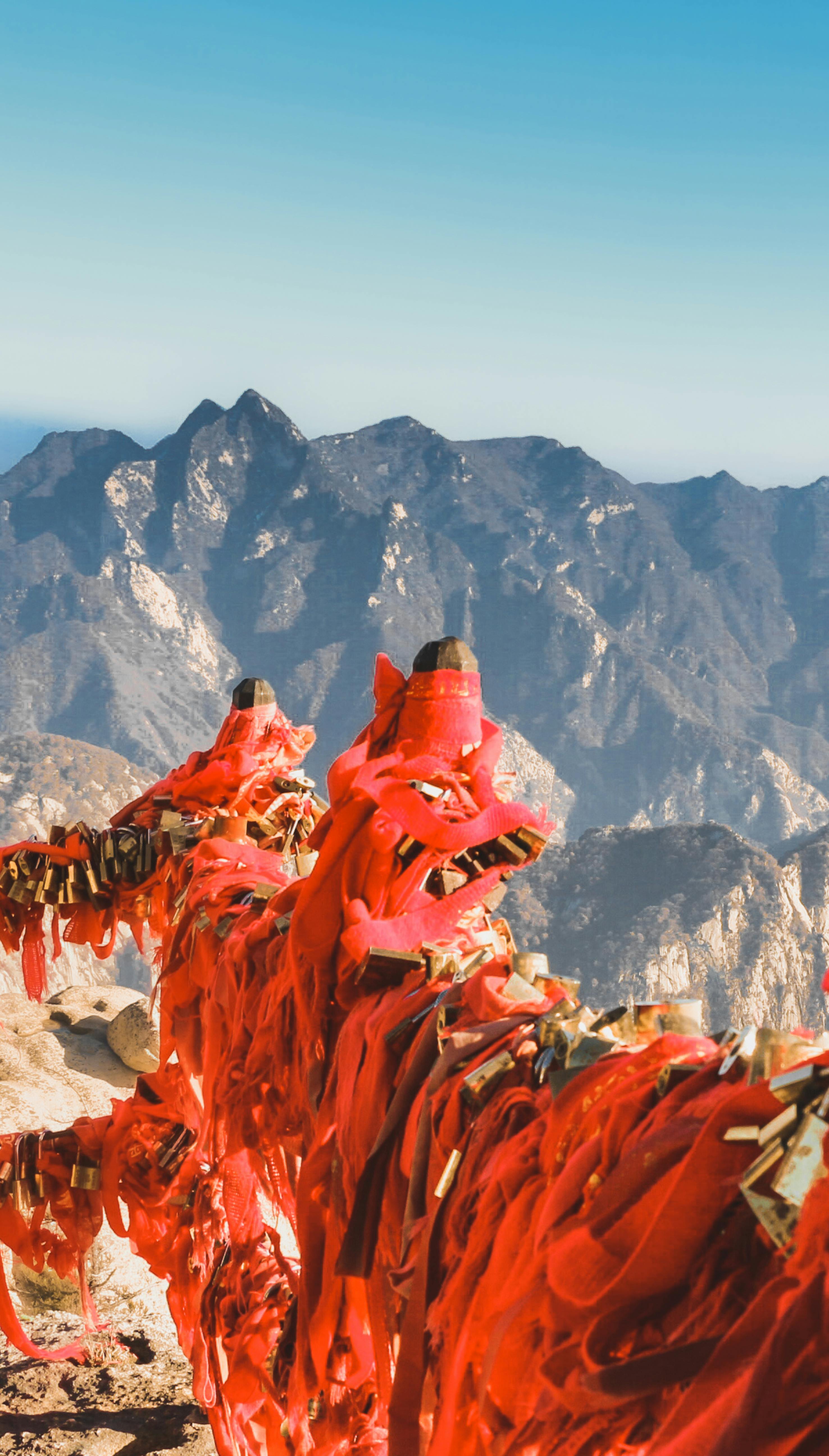 Locks and red ribbons on Mount Hua