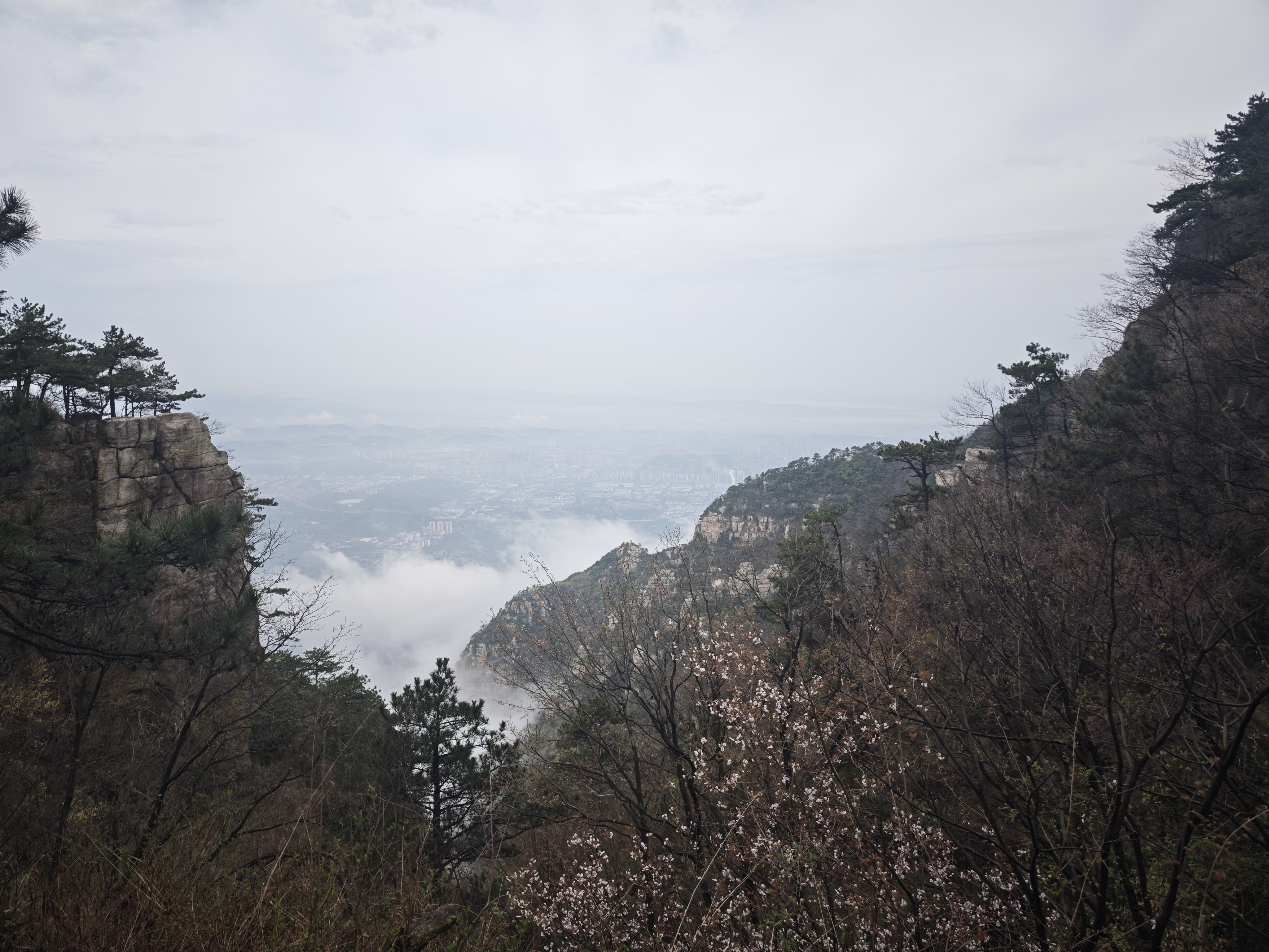 Jinxiu Valley walking path and misty mountain scenery in Lushan