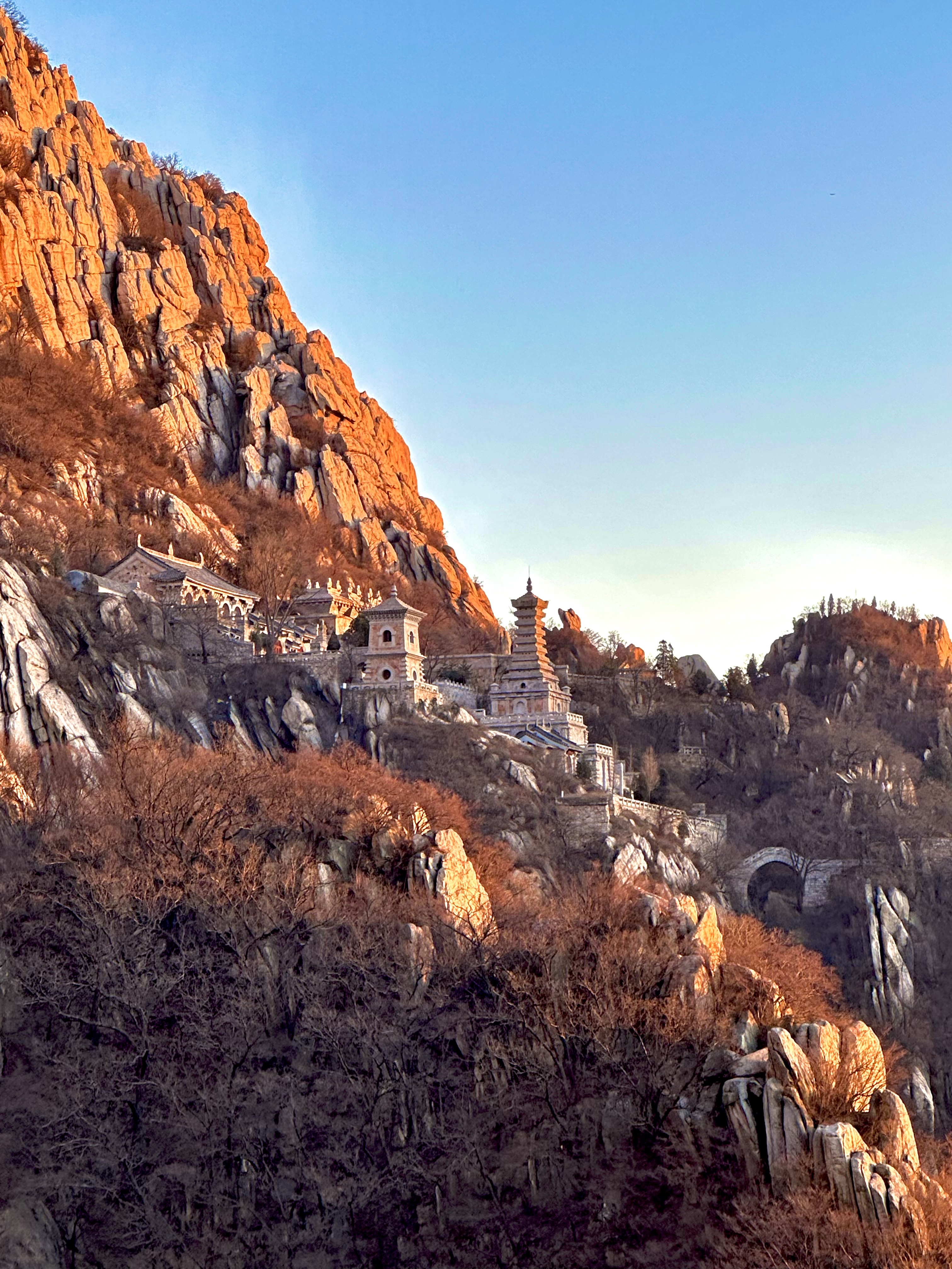 Sanhuangzhai cliffs in warm evening light on Mount Song