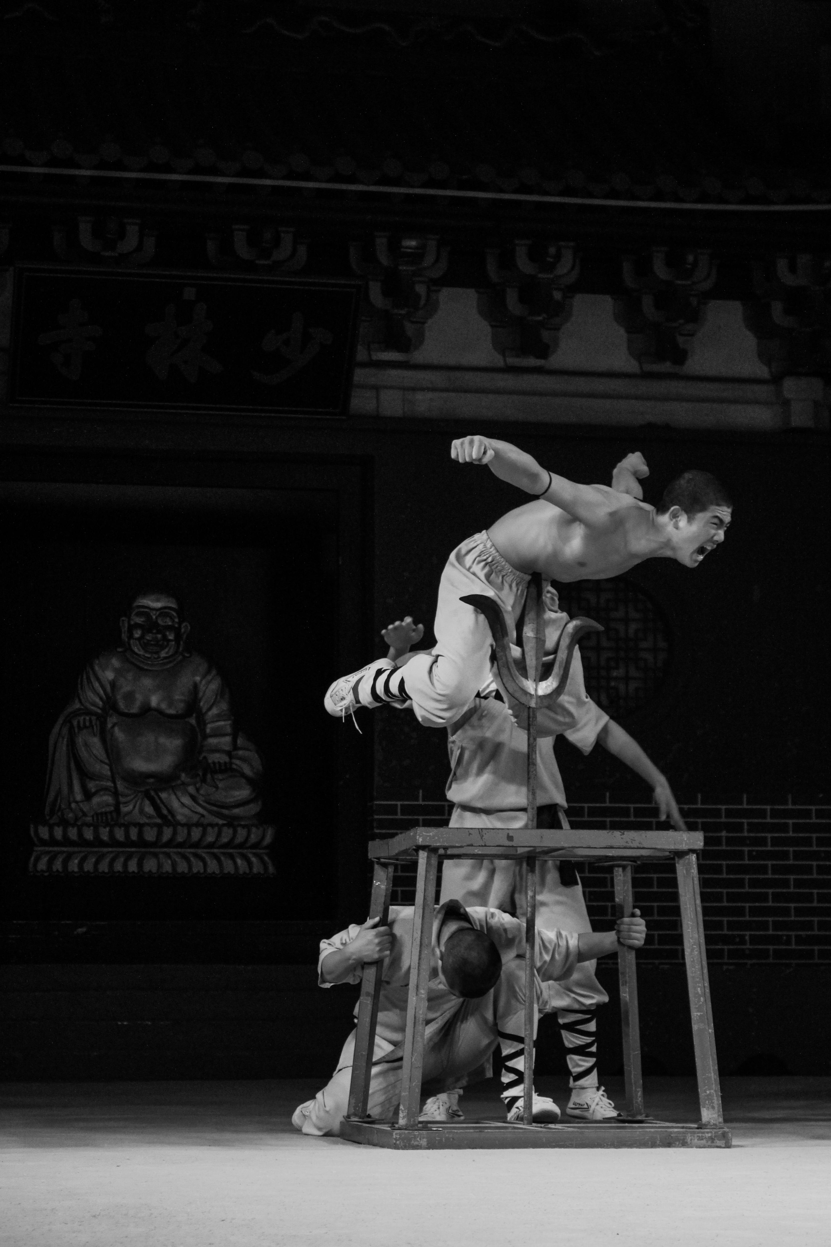 Shaolin warrior monks performing martial arts at Mount Song